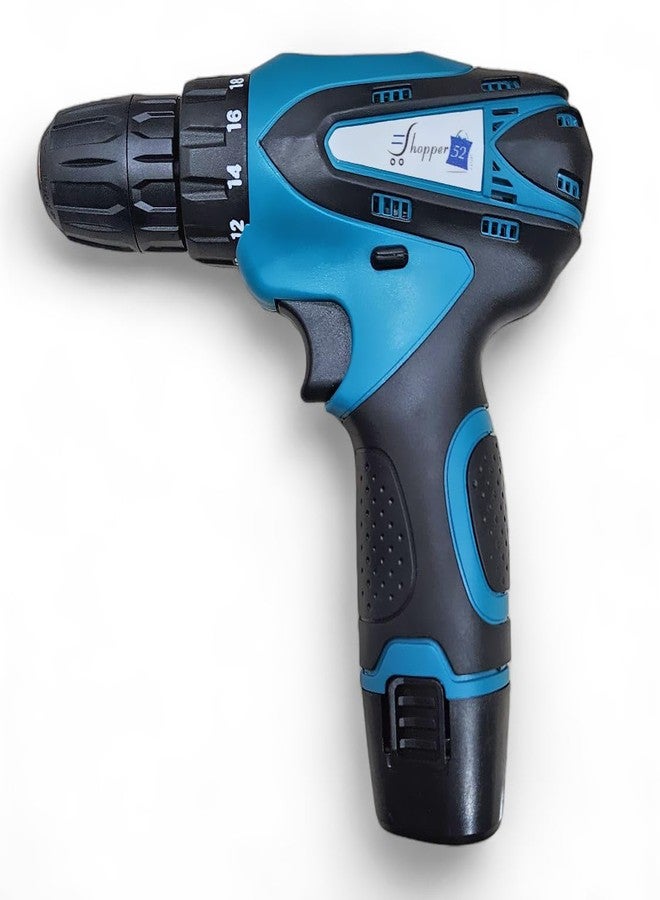 Shopper52 12V Cordless Drill - Blue | Compact DIY Drill for Wood & Metal | Includes 2 Li-ion Batteries, Keyless Chuck & Multi-Bit Set - Image 2